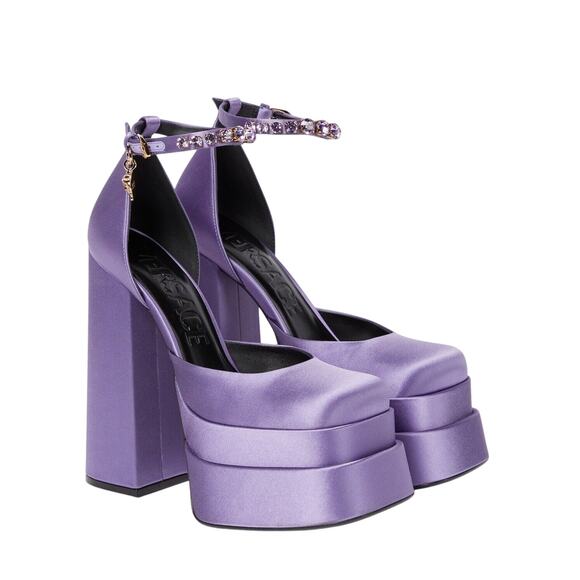 NIB Versace Aevitas IT 38.5 US 8.5 Platform Purple Orchid Satin Pump Crystal - Picture 1 of 14